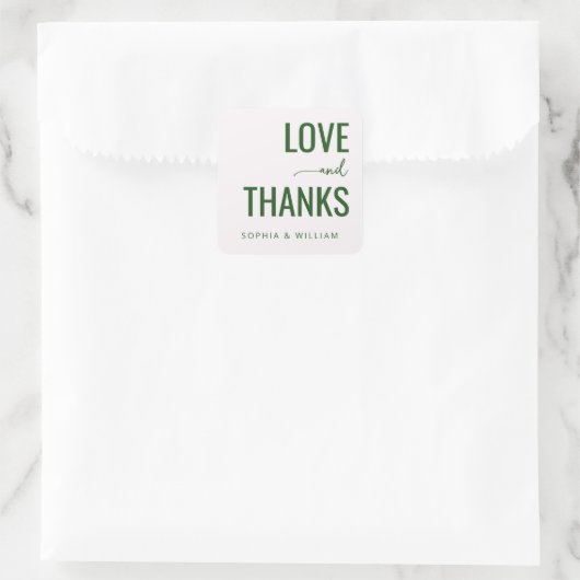 Elegant Green Love Thanks Quadratischer Aufkleber (Tasche)