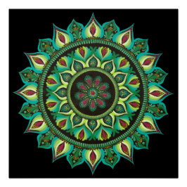 Elegant Green Mandala | Bohemisch Zen Minimalistis Poster