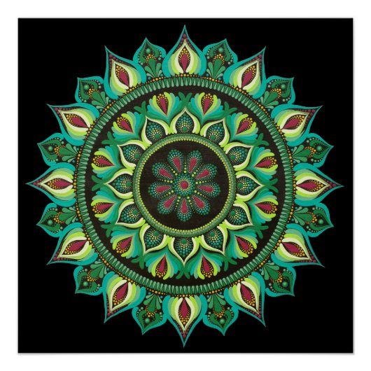 Elegant Green Mandala | Bohemisch Zen Minimalistis Poster (Vorderseite)