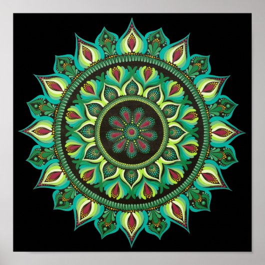 Elegant Green Mandala | Bohemisch Zen Minimalistis Poster (Vorne)