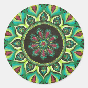 Elegant Green Mandala   Bohemisch Zen Minimalistis Runder Aufkleber