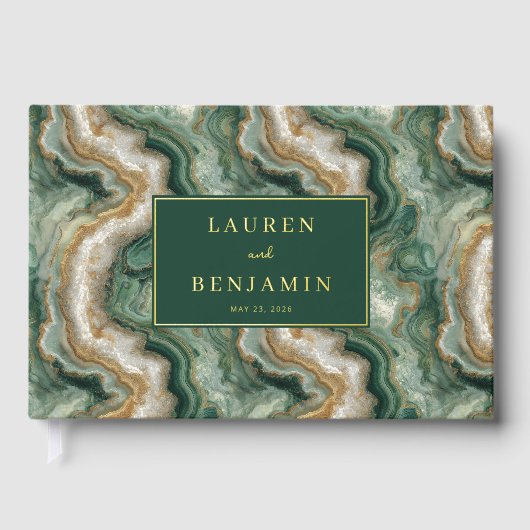 Elegant Green Marbled Waves Gästebuch (Vorderseite)
