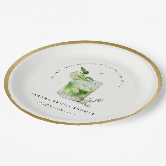 Elegant Green Margarita Cocktail Bridal Shower Pappteller (Schrägansicht)