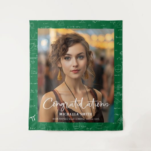 Elegant Green Math Congratulations Photo Graduate Wandteppich (Vorderseite)