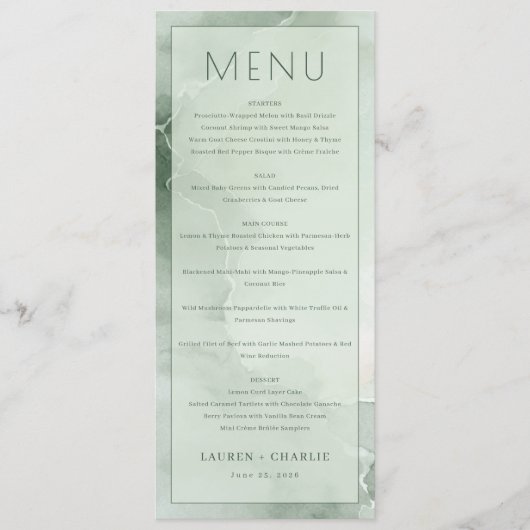 Elegant Green Menu Template Menükarte (Vorderseite)