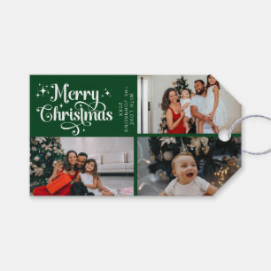 Elegant Green Merry Christmas Family Foto Collage Geschenkanhänger