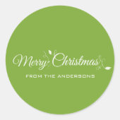 Elegant Green Merry Christmas Ivy Runder Aufkleber (Vorderseite)
