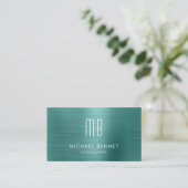 Elegant Green Metallic Monogram Consultant Visitenkarte (Stehend Vorderseite)