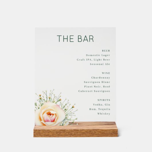 Elegant Green Minimalist Bar Menu Acrylschild (Vorderseite)