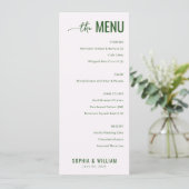 Elegant Green Minimalist Menu Menükarte (Stehend Vorderseite)