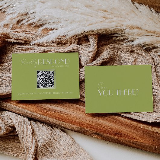 Elegant Green Minimalist QR Code Wedding RSVP Karte
