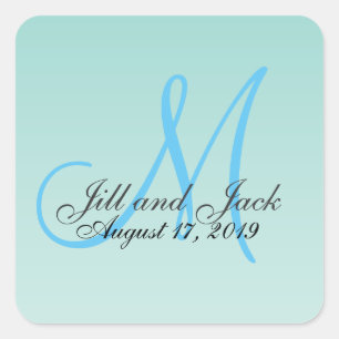 Elegant Green Mint Fab Monogram Square Sticker