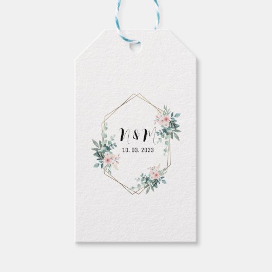 Elegant Green Monogram Eucalyptus Wedding Geschenkanhänger (Vorderseite)