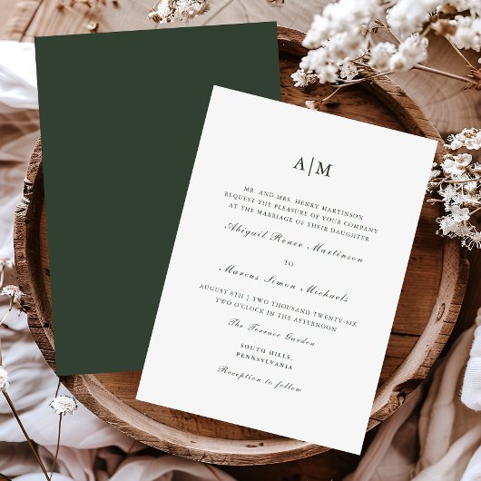 Elegant Green Monogram Wedding Einladung