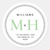 Elegant Green Monogram Wedding Rücksendeadresse Runder Aufkleber (Vorderseite)