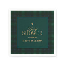 Elegant Green navy gold Plaid tartan Baby shower