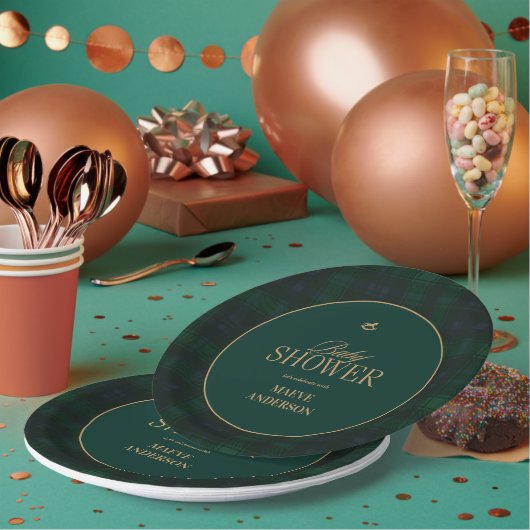 Elegant Green navy Plaid Baby Shower Pappteller (Multi)