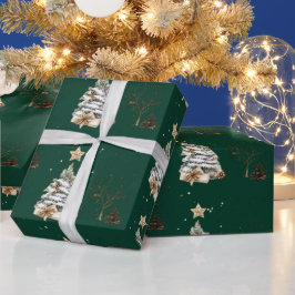 Elegant Green New Year Frosted Tree Geschenkpapier