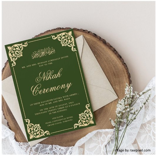 Elegant Green Nikah Islamische Hochzeit Einladung
