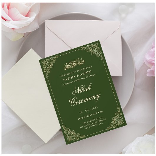 Elegant Green Nikah Islamische Hochzeit Einladung