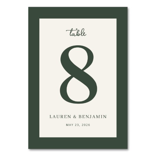 Elegant Green Number Eight Tischnummer (Vorderseite)