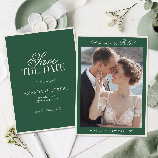 Elegant Green Old Money Photo Wedding Save The Date