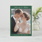 Elegant Green Old Money Photo Wedding Save The Date (Stehend Vorderseite)