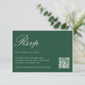 Elegant Green Old Money QR Code Wedding RSVP Karte (Stehend Vorderseite)