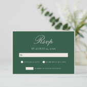 Elegant Green Old Money Wedding RSVP Karte (Stehend Vorderseite)