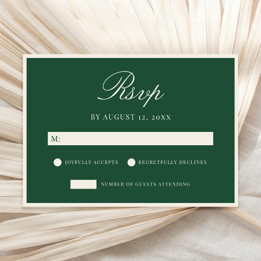 Elegant Green Old Money Wedding RSVP Karte
