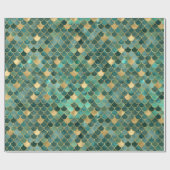 Elegant Green Ombre Foil & Gold Mermaid Scales Geschenkpapier (Flach)