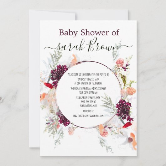 ELEGANT GREEN, ORANGE, RED & WINE BABY DUSCHE EINLADUNG (Vorderseite)