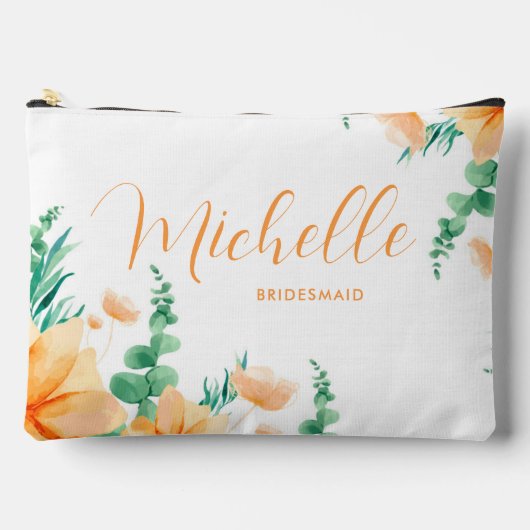 Elegant Green Orange Rustikale Wildblumen Bridesma Zubehörtasche (Vorderseite)