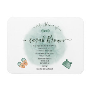 ELEGANT GREEN & ORANGE WATERCOLOR BABY DUSCHE MAGNET