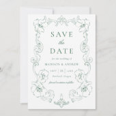 Elegant Green Ornate Floral Frame Wedding Save The Date (Vorderseite)