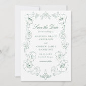 Elegant Green Ornate Floral Frame Wedding Save The Date (Vorderseite)