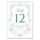 Elegant Green Ornate Floral Frame Wedding Tischnummer (Rückseite)
