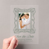 Elegant Green Ornate Frame Wedding Save the Date Acryleinladungen (Insitu (Handheld))