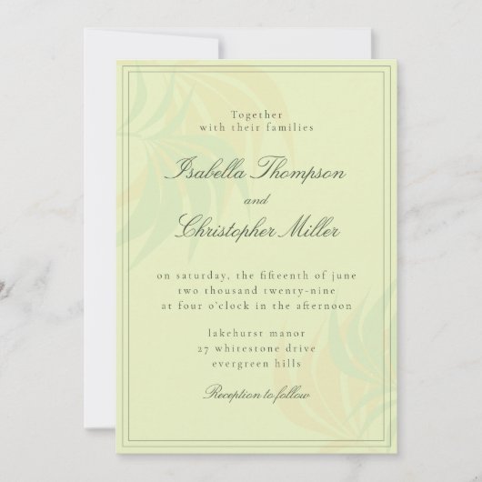 Elegant Green Palm Wedding Invitation Einladung (Vorderseite)