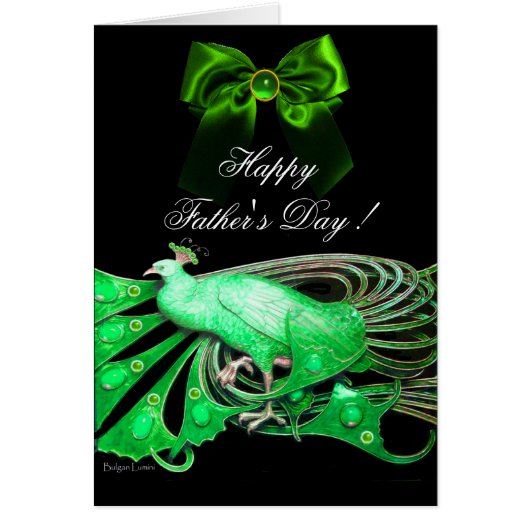 ELEGANT GREEN PEACOCK, GEM STONES, BOW Vatertag (Vorne)