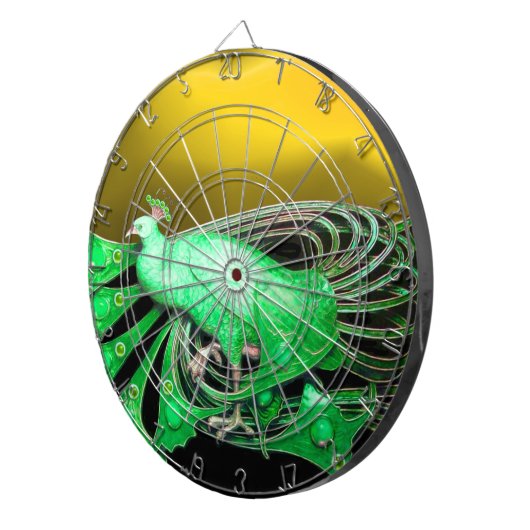 ELEGANT GREEN PEACOCK IN GELB DARTSCHEIBE (Vorderseite rechts)