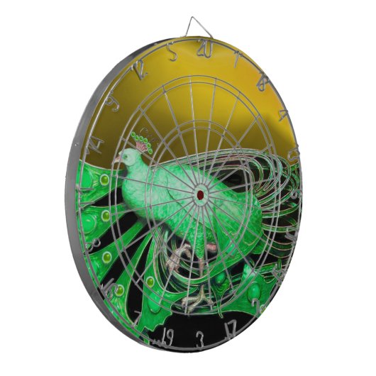 ELEGANT GREEN PEACOCK IN GELB DARTSCHEIBE (Vorderseite Links)