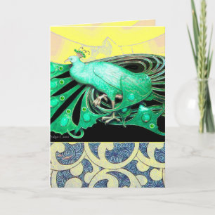ELEGANT GREEN PEACOCK MIT GEOMETRISCHEN WIRBEL FEIERTAGSKARTE