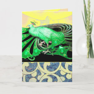ELEGANT GREEN PEACOCK MIT GEOMETRISCHEN WIRBEL FEIERTAGSKARTE