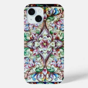 ELEGANT GREEN PINK FLORAL FANTASY iPhone 15 HÜLLE