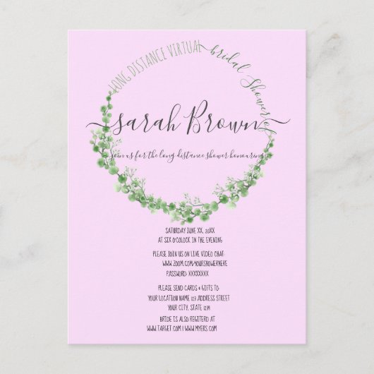 ELEGANT GREEN & PINK FOLIAGE VIRTUAL BRAUTPARTY POSTKARTE (Vorderseite)