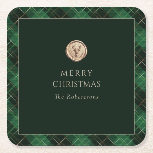 Elegant Green Plaid Merry Christmas Rechteckiger Pappuntersetzer (Vorderseite)