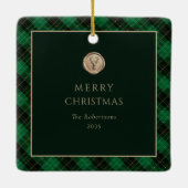Elegant Green Plaid Personalized Photo  Keramikornament (Rückseite)