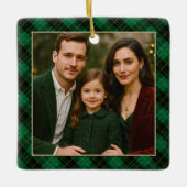 Elegant Green Plaid Personalized Photo  Keramikornament (Vorderseite)