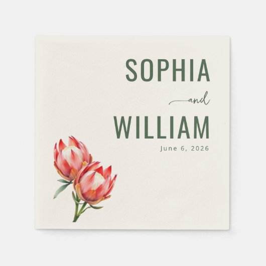 Elegant Green Protea Flowers Serviette (Vorderseite)